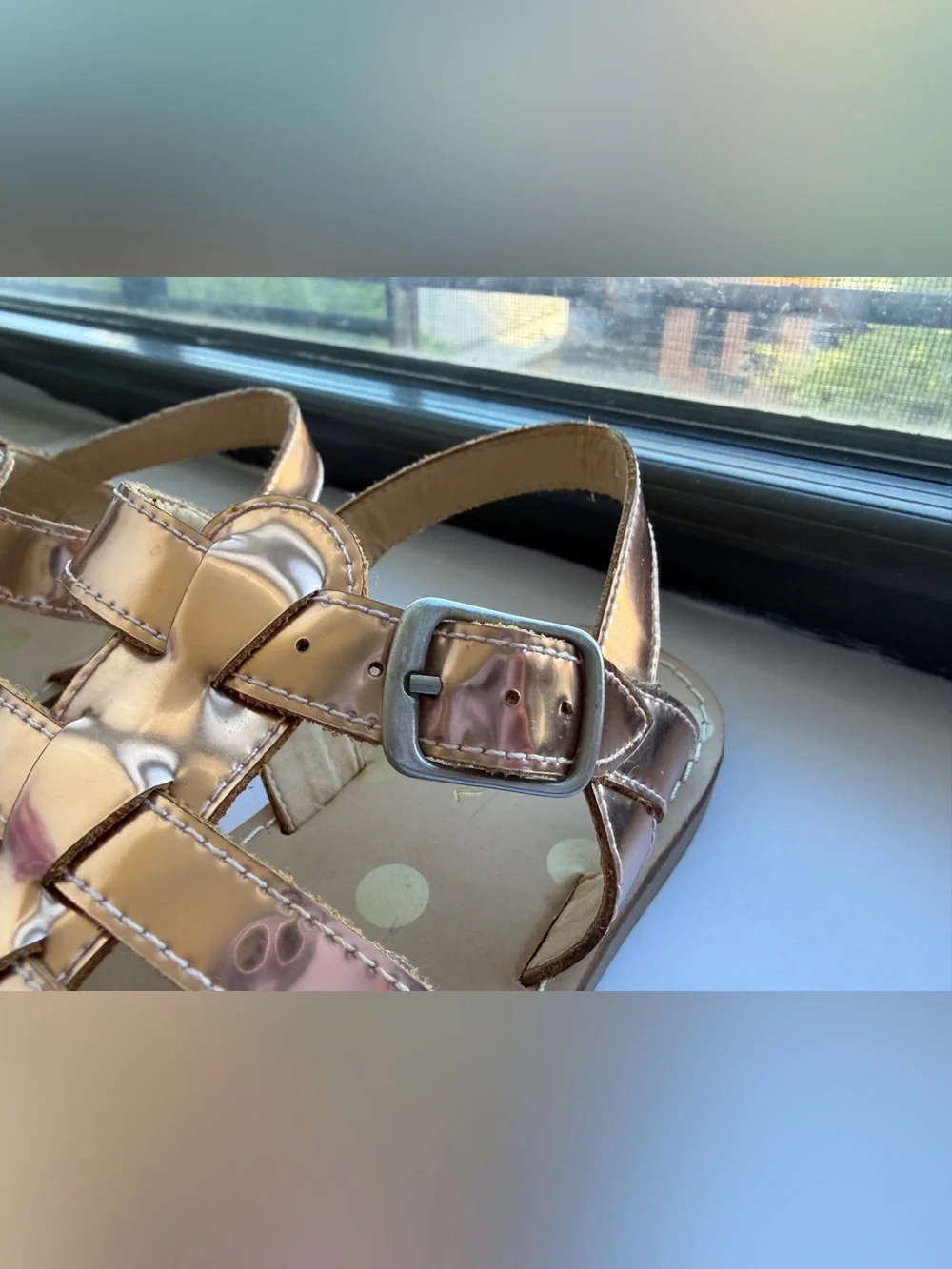Mini Boden Girls Metallic Shiny Rose Gold Gladiator Sandals with Buckle